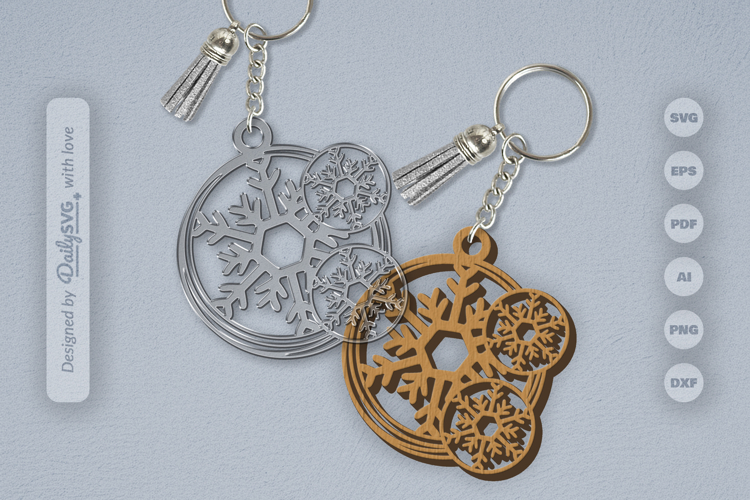 Round Keychain Snowflake SVG