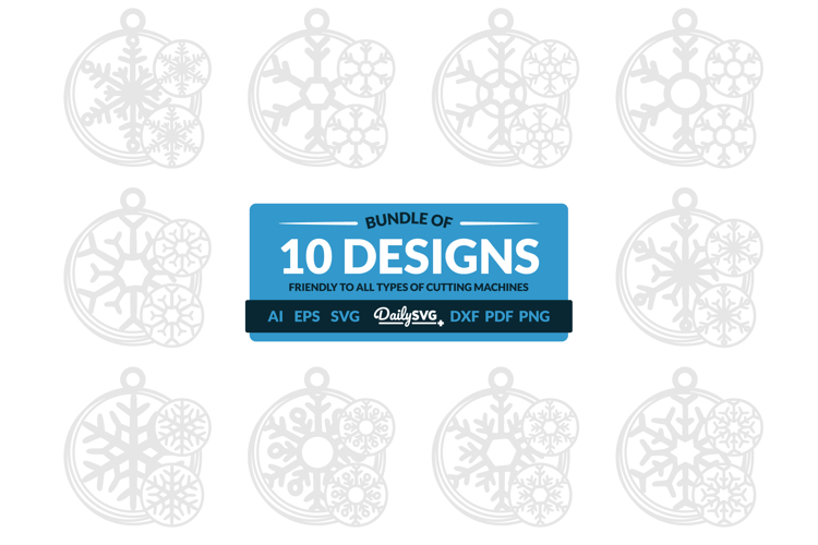 Round Keychain Snowflake SVG Bundle of 10