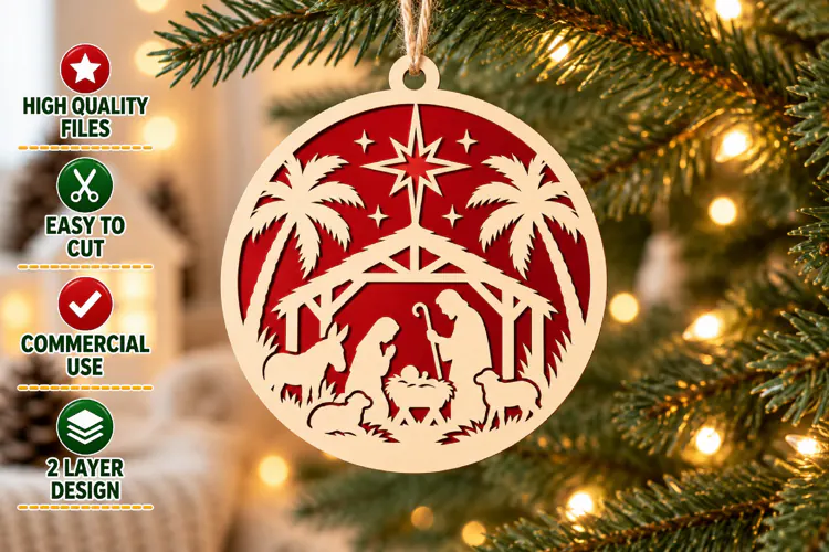 Round Nativity Christmas Ornament SVG