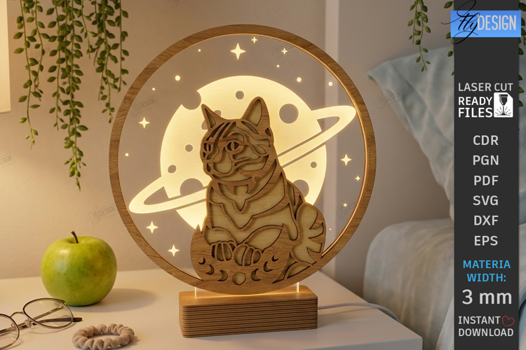 3D Layered Round Lamp Laser Cut | Night Light | Cat | CNC