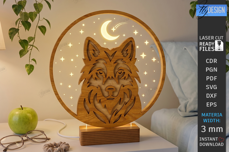 3D Layered Round Lamp Laser Cut | Night Light | Wolf | CNC