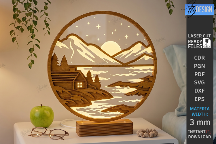3D Layered Round Lamp Laser Cut | Night Light | Mountains