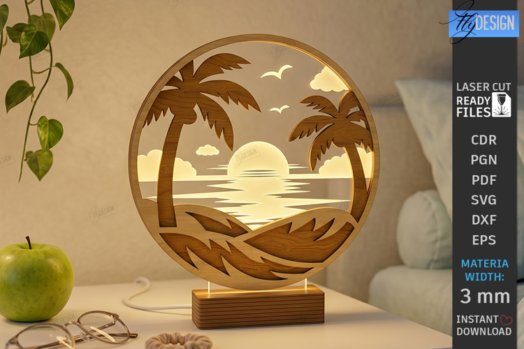 3D Layered Round Lamp Laser Cut | Night Light | Beach | CNC