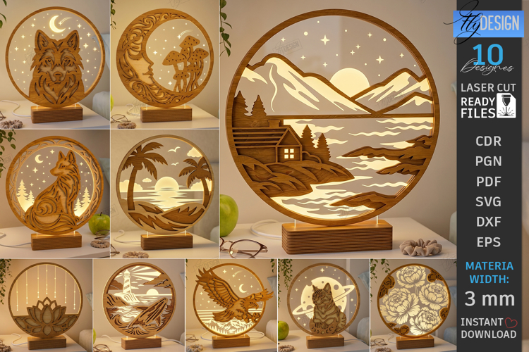 3D Layered Round Lamp Laser Cut Bundle | Wooden Night Light
