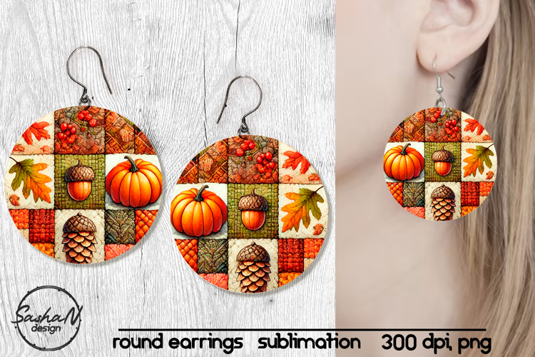 Fall patchwork round sublimation earrings