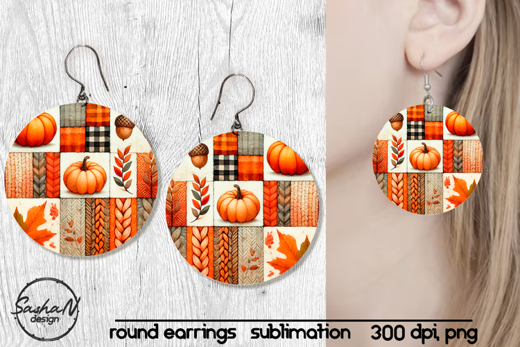 Fall patchwork round sublimation earrings