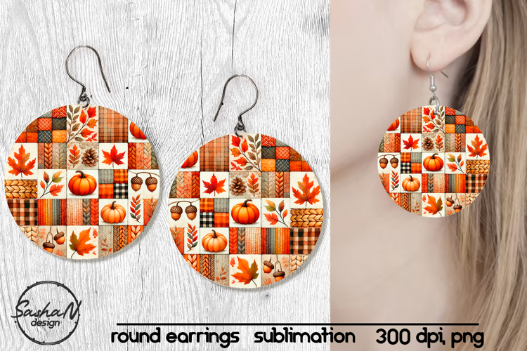 Fall patchwork round sublimation earrings
