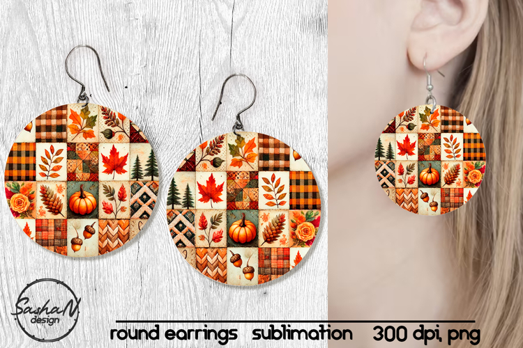 Fall patchwork round sublimation earrings