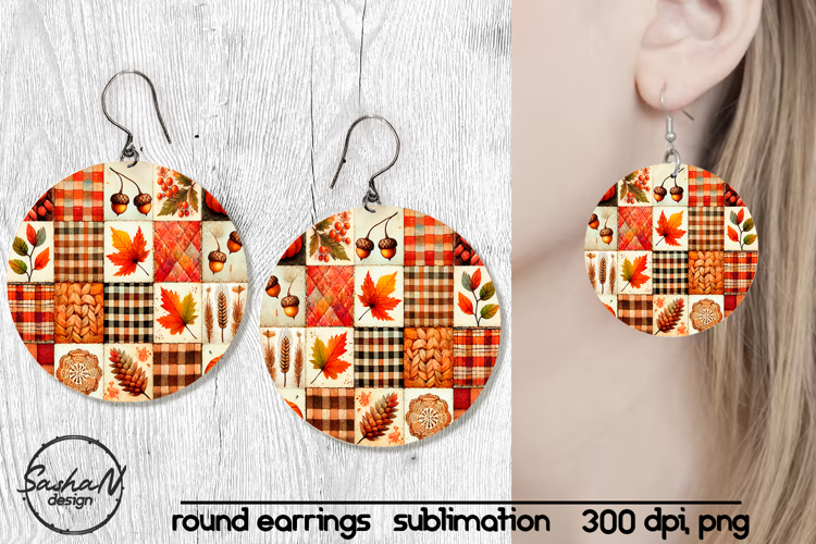 Fall patchwork round sublimation earrings