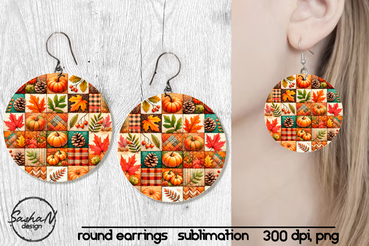 Fall patchwork round sublimation earrings