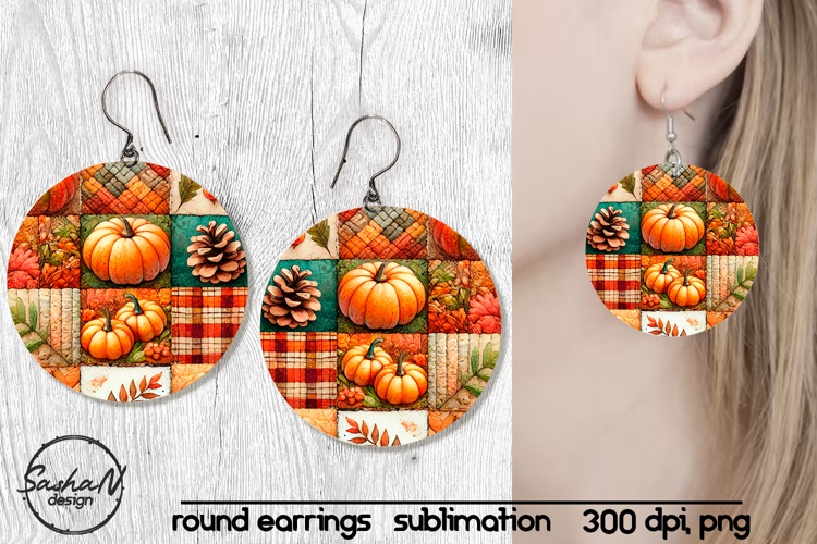 Fall patchwork round sublimation earrings