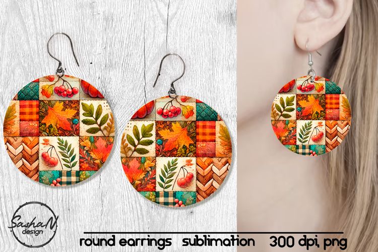 Fall patchwork round sublimation earrings