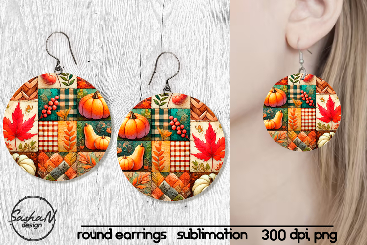 Fall patchwork round sublimation earrings