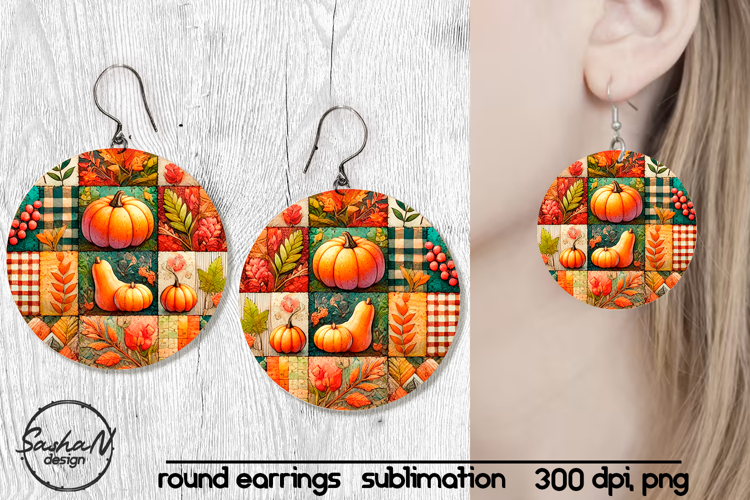 Fall patchwork round sublimation earrings