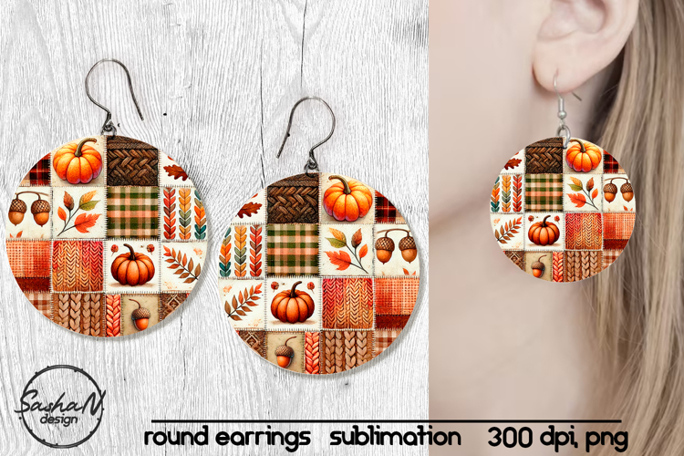 Fall patchwork round sublimation earrings