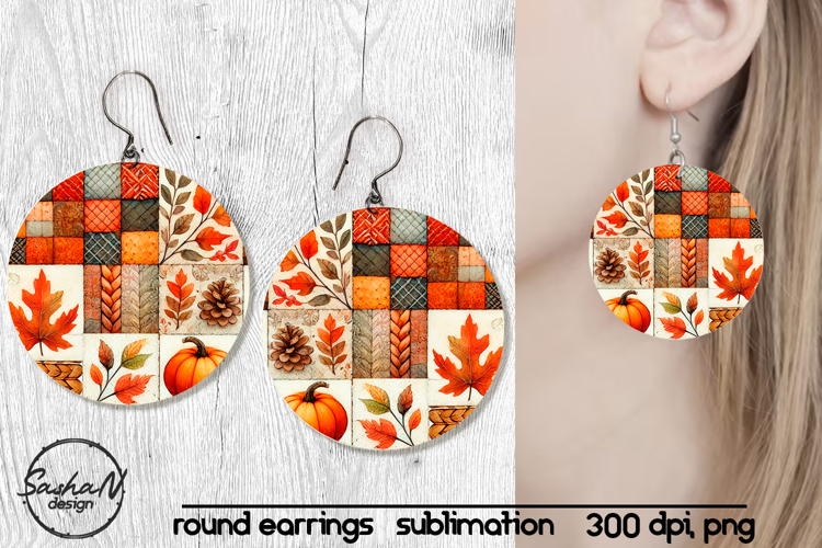 Fall patchwork round sublimation earrings