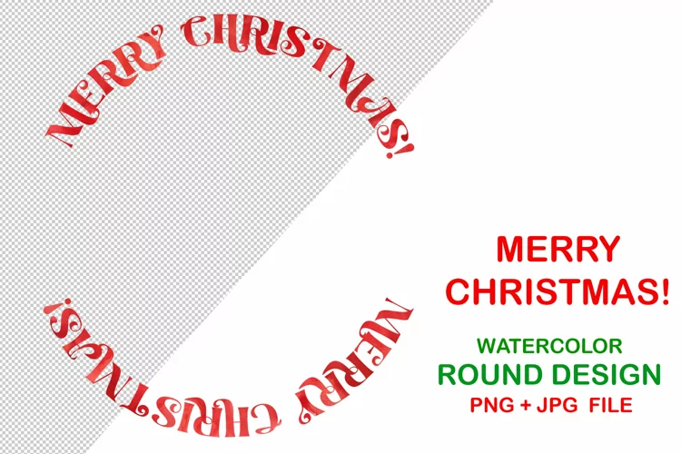 Merry Christmas! PNG watercolor text round design clip art