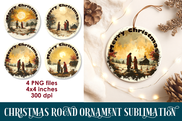 Nativity Christmas 3D Round Ornament Sublimation PNG
