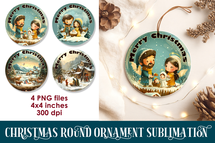 Nativity Christmas 3D Round Ornament Sublimation PNG