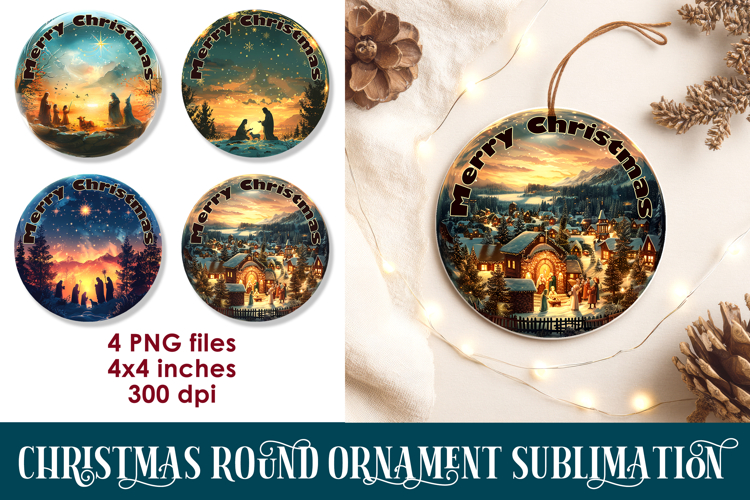 Nativity Christmas 3D Round Ornament Sublimation PNG