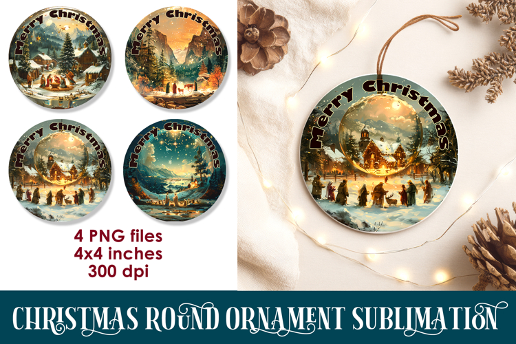 Nativity Christmas 3D Round Ornament Sublimation PNG