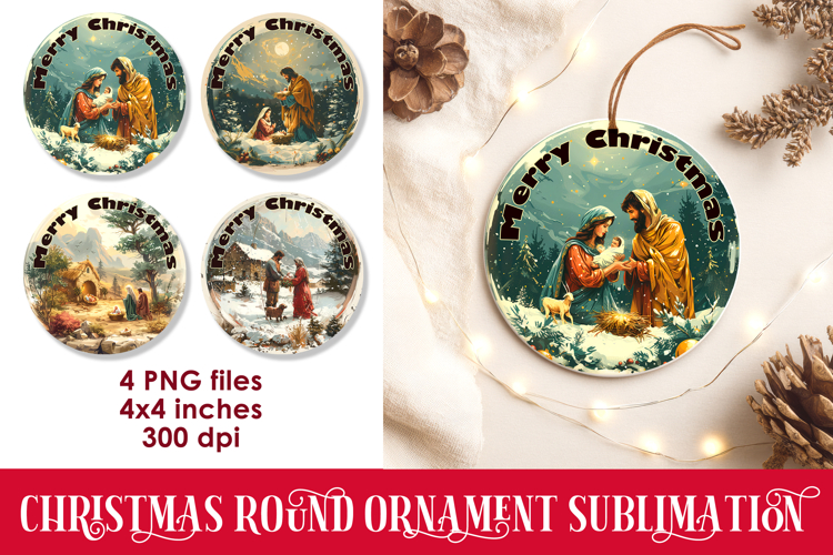 Nativity Christmas 3D Round Ornament Sublimation PNG