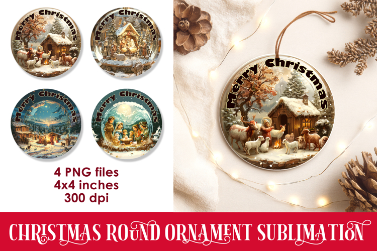 Nativity Christmas 3D Round Ornament Sublimation PNG
