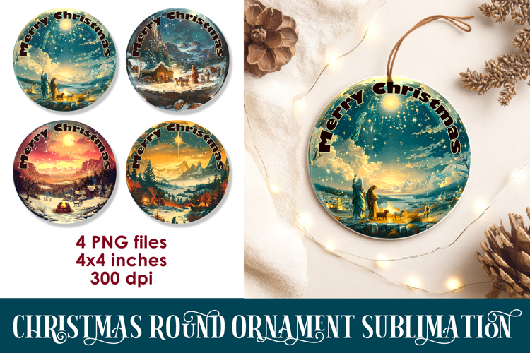 Nativity Christmas 3D Round Ornament Sublimation PNG