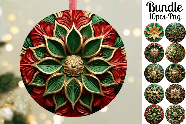 3D Christmas Round Ornaments Sublimation Bundle Png / 300DPI example image 1