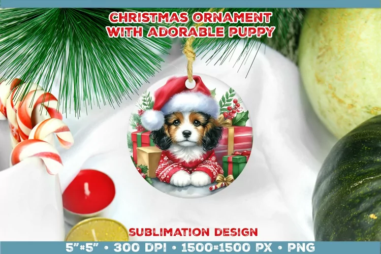 Adorable Christmas Puppy Ornament Sublimation Design
