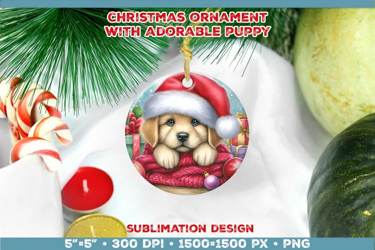 Adorable Christmas Puppy Ornament Sublimation Design