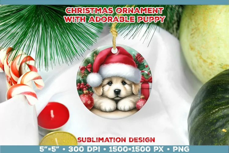 Adorable Christmas Puppy Ornament Sublimation Design