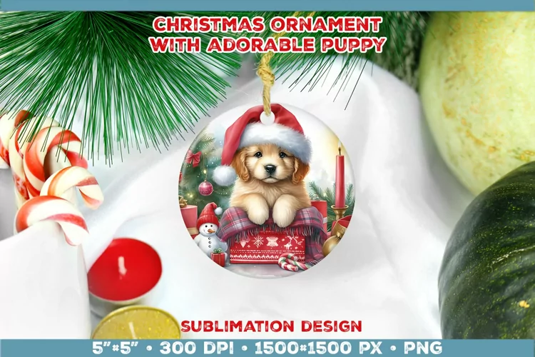 Adorable Christmas Puppy Ornament Sublimation Design