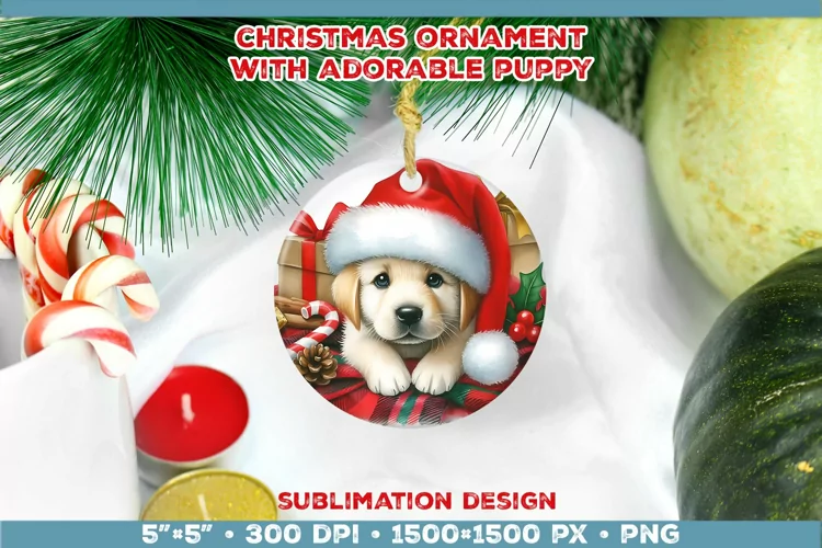 Adorable Christmas Puppy Ornament Sublimation Design
