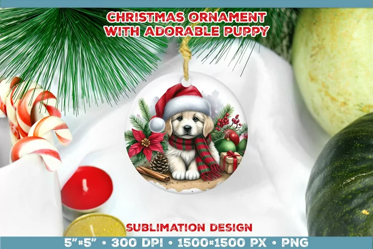 Adorable Christmas Puppy Ornament Sublimation Design
