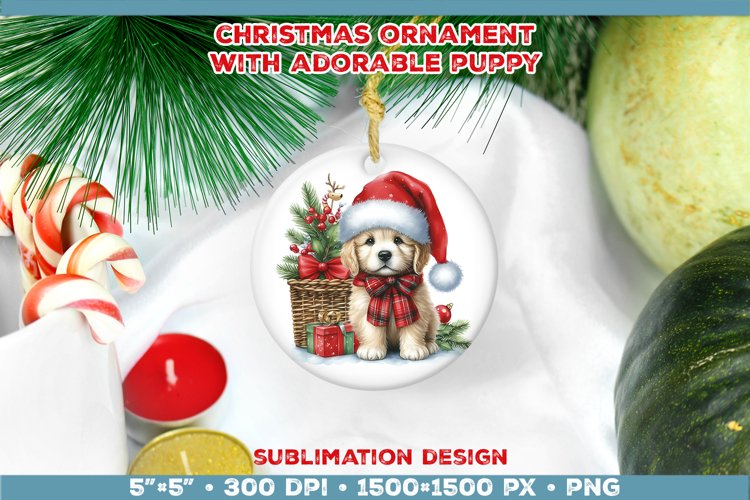 Adorable Christmas Puppy Ornament Sublimation Design example image 1