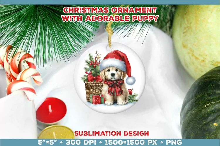 Adorable Christmas Puppy Ornament Sublimation Design