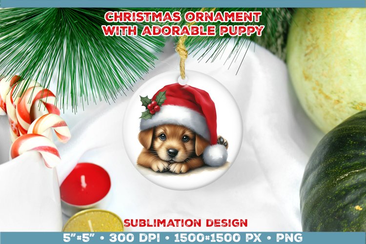 Adorable Christmas Puppy Ornament Sublimation Design example image 1