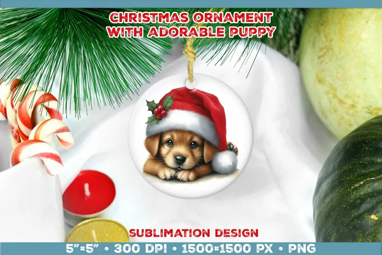 Adorable Christmas Puppy Ornament Sublimation Design