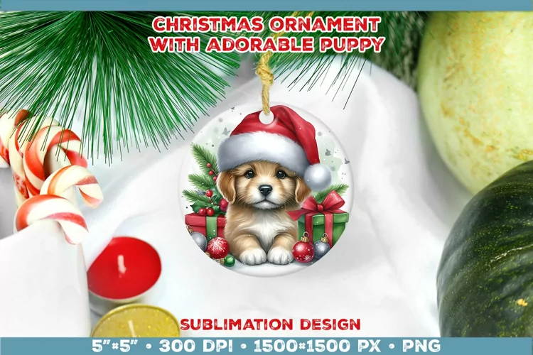 Adorable Christmas Puppy Ornament Sublimation Design
