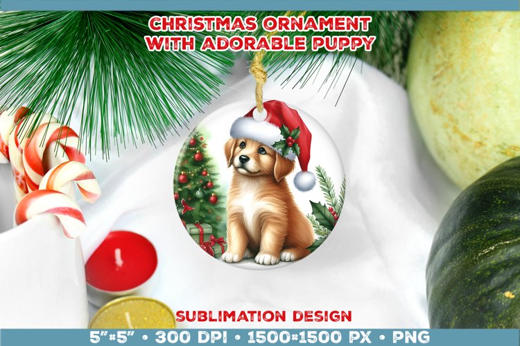 Adorable Christmas Puppy Ornament Sublimation Design