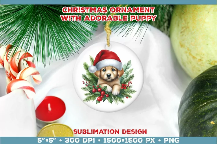 Adorable Christmas Puppy Ornament Sublimation Design