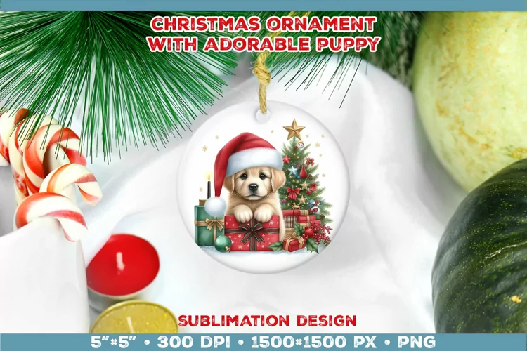 Adorable Christmas Puppy Ornament Sublimation Design