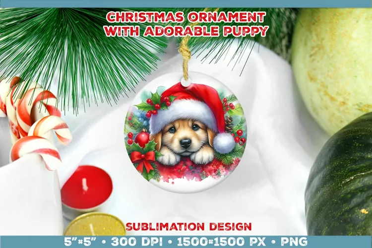 Adorable Christmas Puppy Ornament Sublimation Design