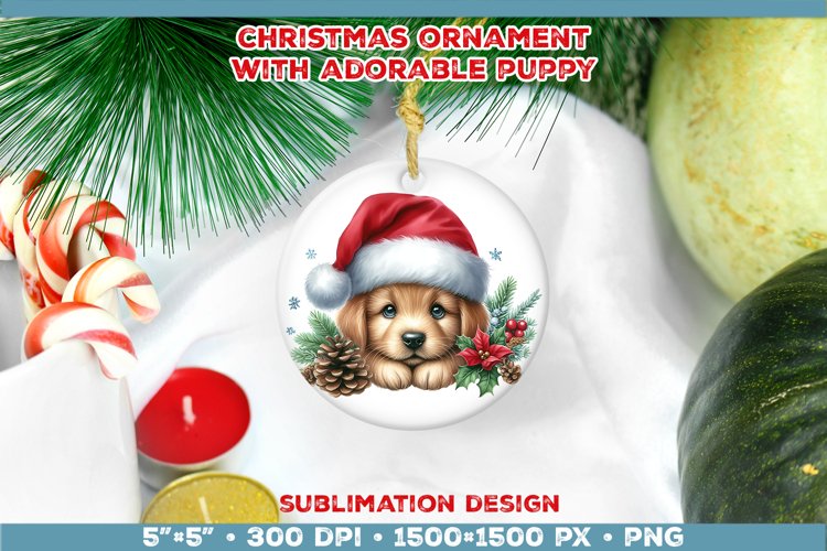 Adorable Christmas Puppy Ornament Sublimation Design