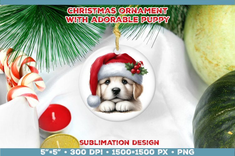 Adorable Christmas Puppy Ornament Sublimation Design example image 1