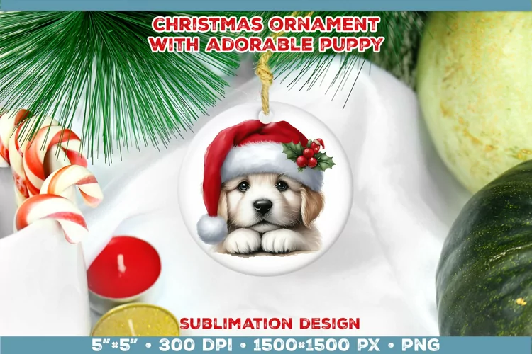 Adorable Christmas Puppy Ornament Sublimation Design
