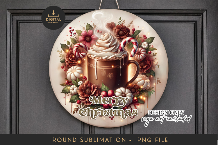 Hot Cocoa Sublimation PNG - Round Christmas Mug Art