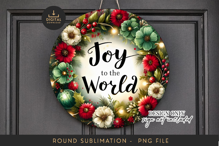 Round Sublimation PNG Joy to the World Christmas Wreath