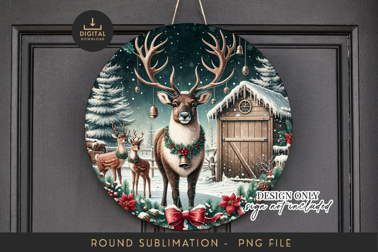 Woodland Reindeer Round Sublimation PNG example image 1